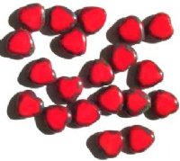 20 10mm Flat Cut Window Heart Beads Opaque Red w/ Speckles